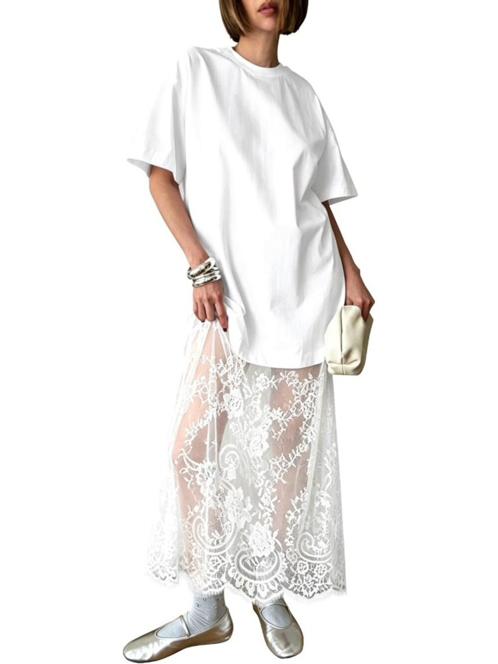Summer Short Sleeve Lace Patchwork Maxi Dress | Casual Long Shift Dress for